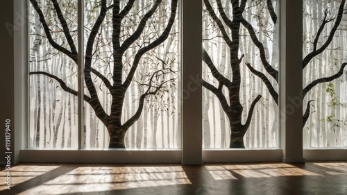 Captivating Inner Landscapes: The Dance of Light and Nature's Shadows on Modern Walls, Creating a Unique Atmosphere of Serenity photo