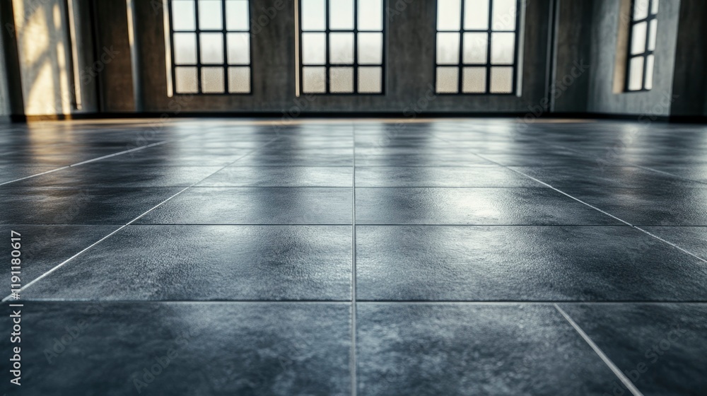 Polished Concrete Floor in a Modern Loft Space with Large Windows Polished Concrete Floor in a Modern Loft Space with Large Windows