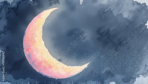Watercolor Crescent Moon in Peach and Pink Tones