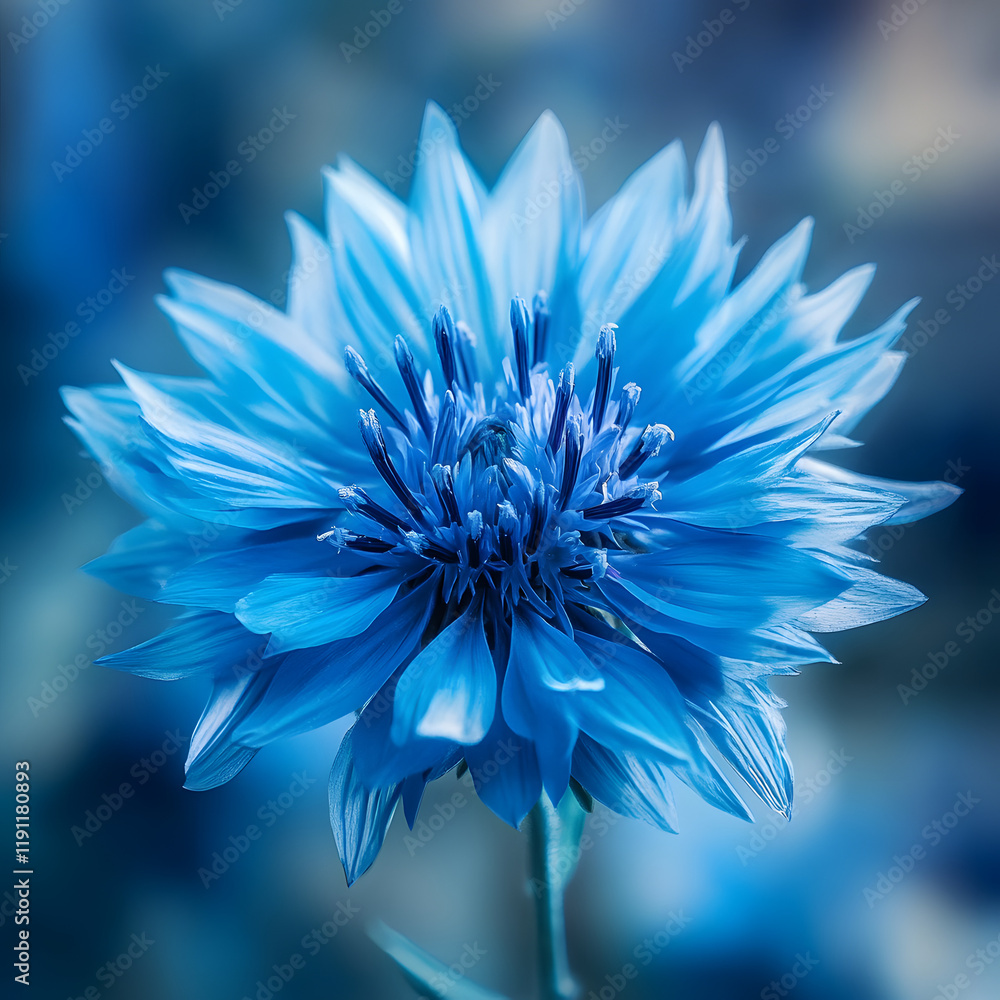 Obraz premium Vibrant blue flower blossom close-up. Delicate petals and intricate details showcased in a stunning floral macro photograph.