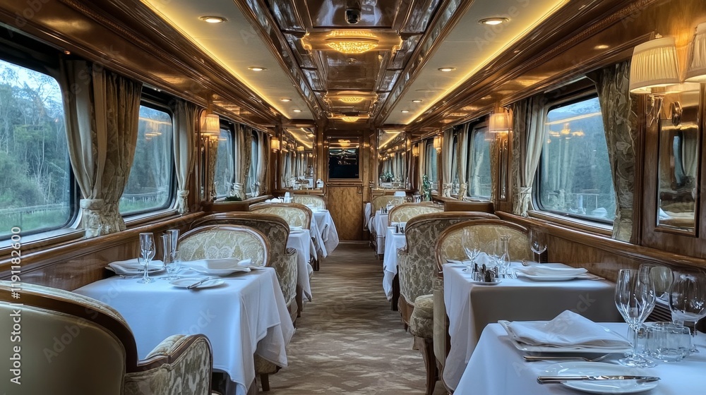 Fototapeta premium Luxurious Train Dining Car Interior