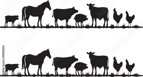 Set of farm animals in silhouette