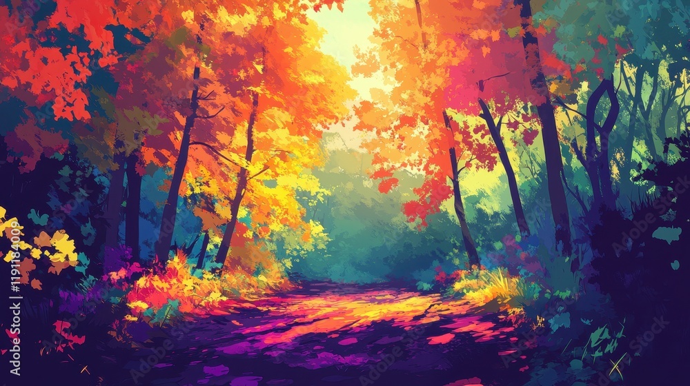Vibrant Autumn Forest Path Scenic Landscape Vibrant Autumn Forest Path Scenic Landscape