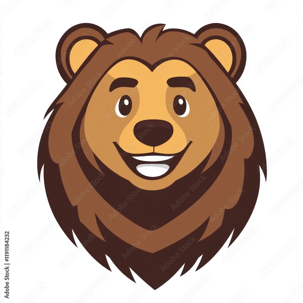 Happy cartoon bear head, mascot design, white background, logo use Happy cartoon bear head, mascot design, white background, logo use