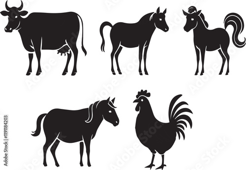 Set of farm animals in silhouette