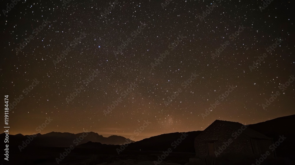 Fototapeta premium Starry Night Sky Over Mountain Hut