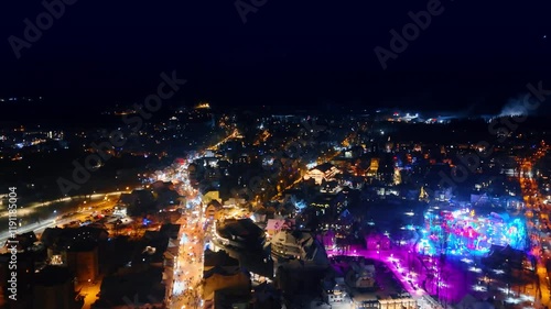 Wallpaper Mural Spectacular scenery of the luminous town at Christmas season. Panorama of Zakopane, Poland at night. Aerial view. Torontodigital.ca