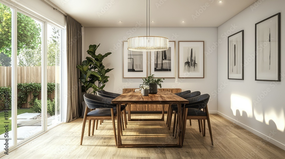 Fototapeta premium Modern Dining Room with Elegant Decor and Natural Light