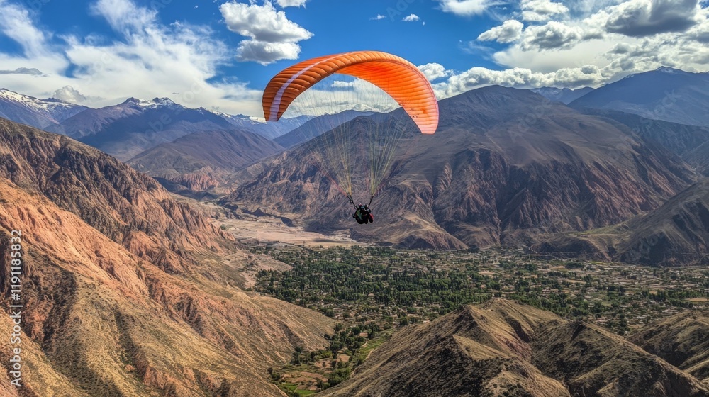Breathtaking Paragliding Adventure in a Mountain Valley Breathtaking Paragliding Adventure in a Mountain Valley