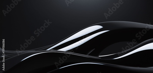 Black abstract background with wavy, smooth lines