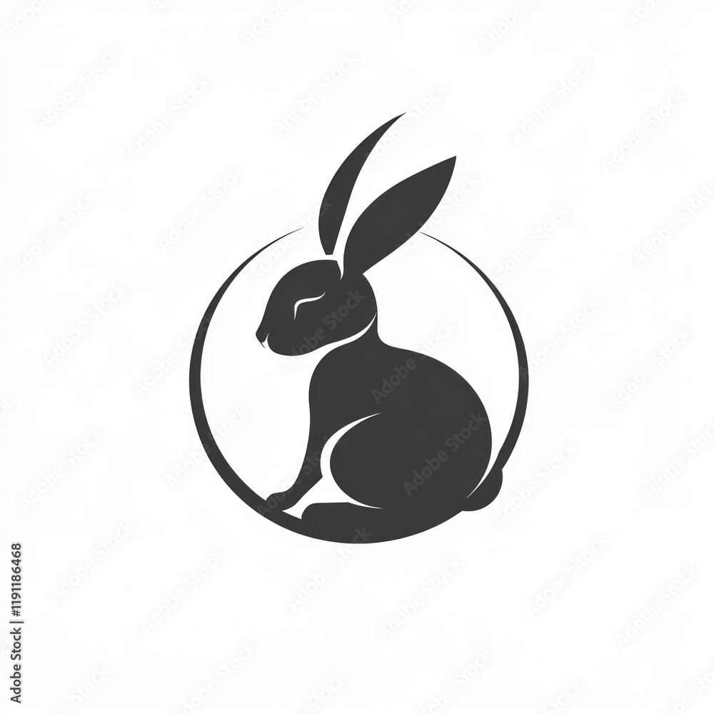 Calm rabbit logo, circle design, white background, graphic design