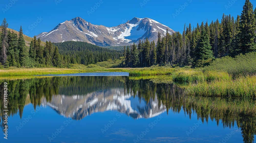 Serene Mountain Landscape with Reflections in Calm Lake Water Serene Mountain Landscape with Reflections in Calm Lake Water