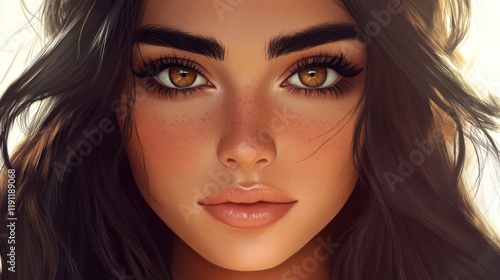 Wallpaper Mural A woman with brown hair and brown eyes. She has brown eyelashes and a brown nose. She is wearing makeup Torontodigital.ca