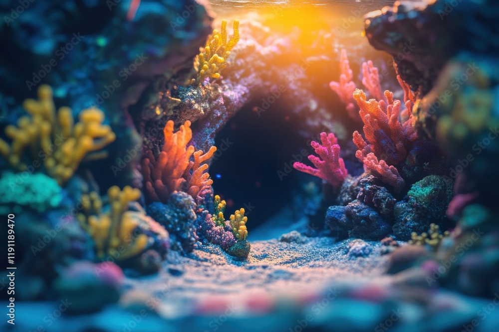 Obraz premium Intimate mystical underwater grotto on vibrant coral reef