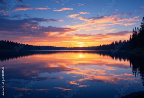 Wallpaper Mural Sunset sky reflects in water with silhouetted trees Torontodigital.ca