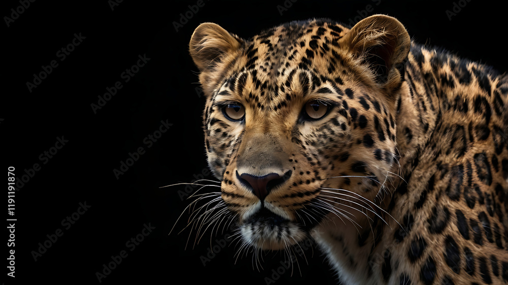 Fototapeta premium Leopard isolated on black background 