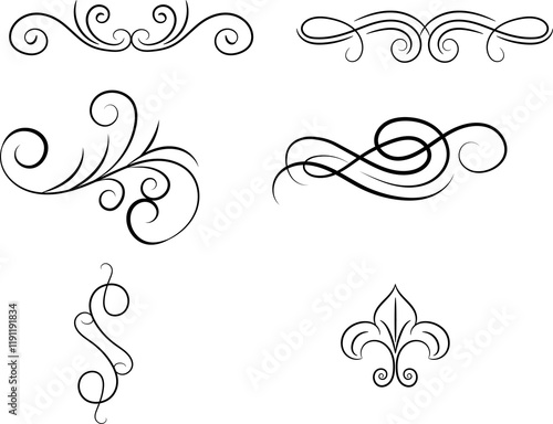 Vector graphic elements for design vector elements. Swirl elements decorative illustration. Classic calligraphy swirls, greeting cards, wedding invitations, royal certificates and graphic design.