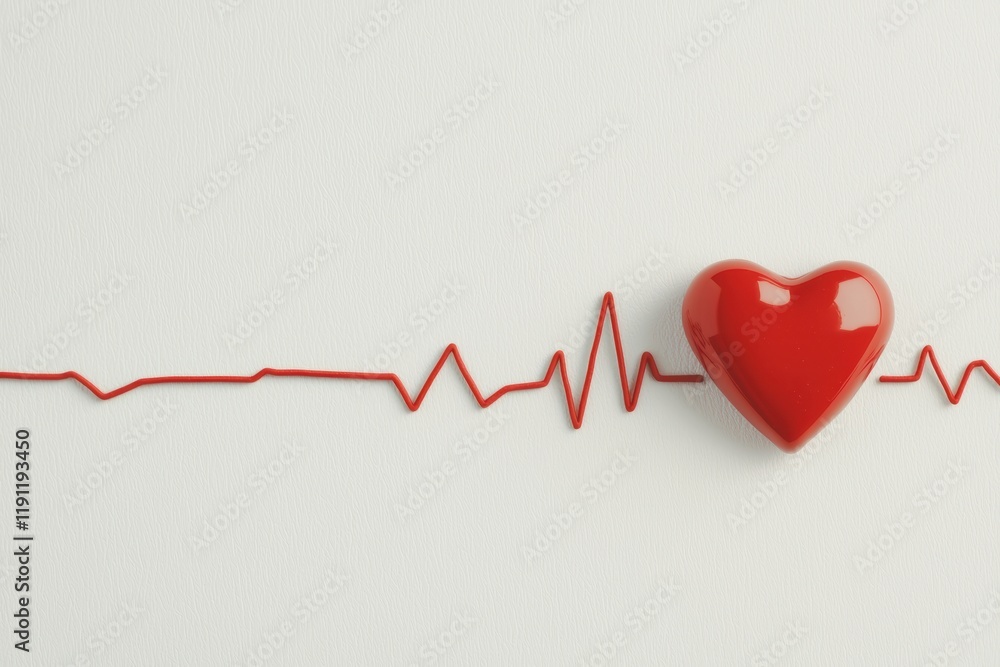 Red heartbeat line forming a heart shape on white background Red heartbeat line forming a heart shape on white background