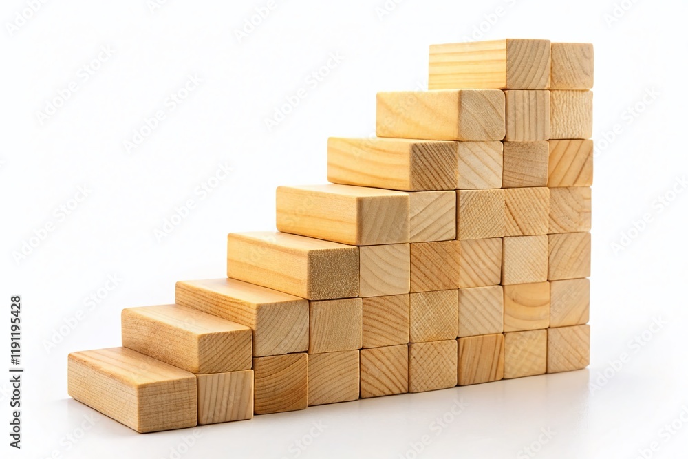 Wooden Block Stairs, Isolated White Background - Stacked Toy Building Blocks Wooden Block Stairs, Isolated White Background - Stacked Toy Building Blocks