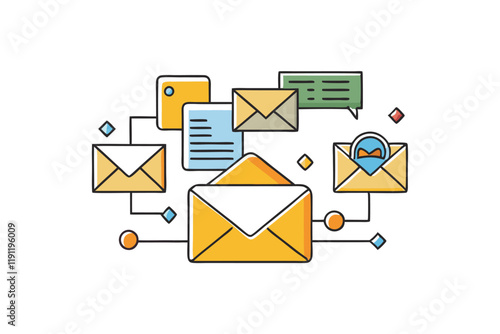 Colorful vector icon set for email management, notifications, and digital messaging in minimalistic style