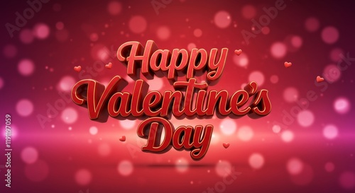 Wallpaper Mural Happy Valentine's Day 3D Text: A romantic Valentine's Day greeting with a 3D-rendered "Happy Valentine's Day" text in a rich red hue, set against a bokeh background of sparkling hearts. Torontodigital.ca