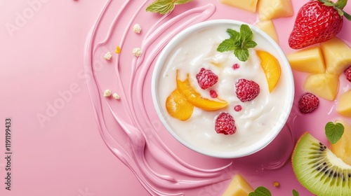 Wallpaper Mural Milk porridge with fruits and berries morning breakfast composition background Torontodigital.ca