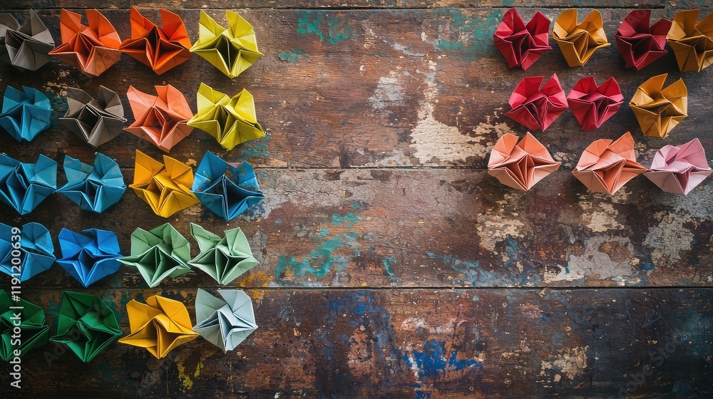 custom made wallpaper toronto digitalColorful Origami Flowers Arranged on Rustic Wooden Background