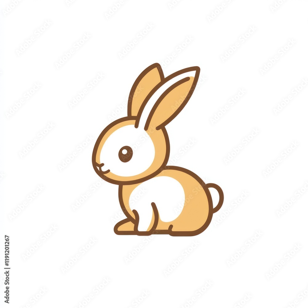 Fototapeta premium Cute cartoon bunny sitting, white background, illustration, children's book