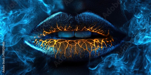 Wallpaper Mural Woman's lips are painted with gold and blue colors Torontodigital.ca
