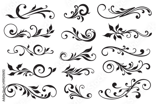 Elegant Black and White Flourish Design Set Ideal for Invitations, Logos, and Branding