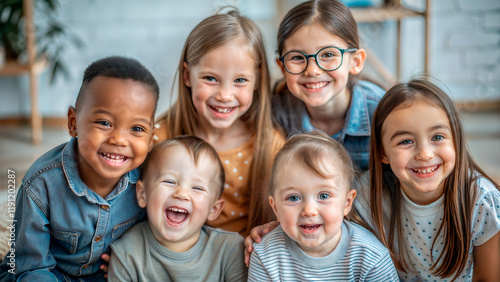 Group of children with Down syndrome laughing together