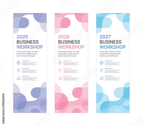 Set of business banner design templates in modern, geometry, abstract shape pattern style for school, company, workshop, seminar, presentation, event and conference. 