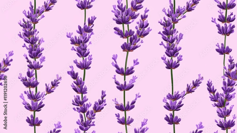 Lavender Sprigs Seamless Pattern with Soft Pink Background Design