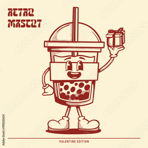 Happy drink hold gift retro mascot