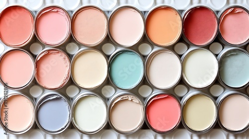 A Palette Of Pastel Paint Colors In Small Cans