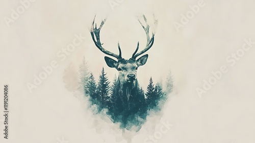 Majestic Stag Double Exposure Forest Scene