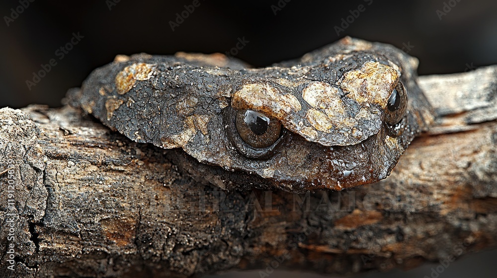 Camouflaged Frog Resting On A Dark Brown Branch