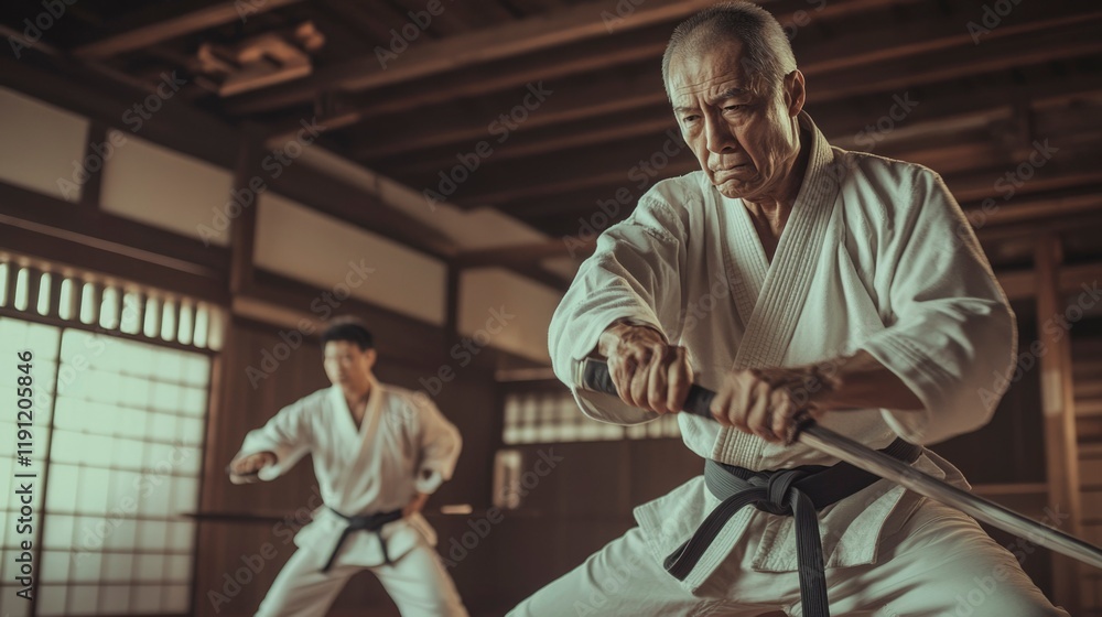Masterful Iaido Practice in Traditional Dojo Setting Masterful Iaido Practice in Traditional Dojo Setting