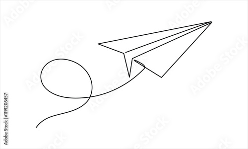 Paper plane in continuous one line drawing. Airplane vector art. Abstract email, mail plane doodle vector illustration. Travel business concept icon. Minimalist design idea. White background.