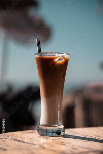 Iced coffee mocha frappe latte drink, refreshing chilled beverage photo