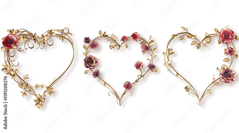 Golden Rose Heart Frames Decorative Heart Golden Rose Heart Frames Decorative Heart