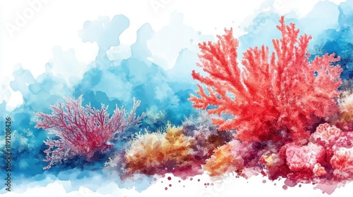 Fototapeta Naklejka Na Ścianę i Meble -  Vibrant Coral Reef Watercolor Illustration