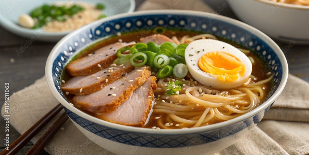 Shoyu ramen noodle with pork and egg with vegetables hot soup gourmet Asian Japanese or Chinese traditional meal plate, delicious ingredients soup with beef meat Shoyu ramen noodle with pork and egg with vegetables hot soup gourmet Asian Japanese or Chinese traditional meal plate, delicious ingredients soup with beef meat