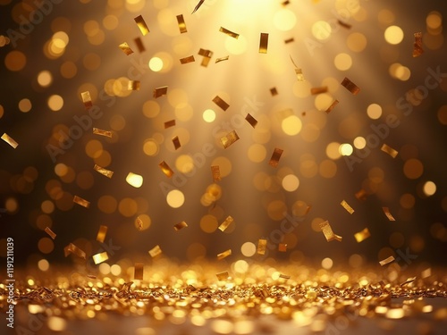 Golden Confetti Falling, Festive Background