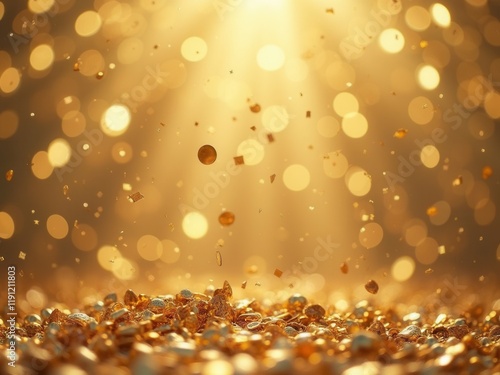 Golden Confetti Falling, Festive Background