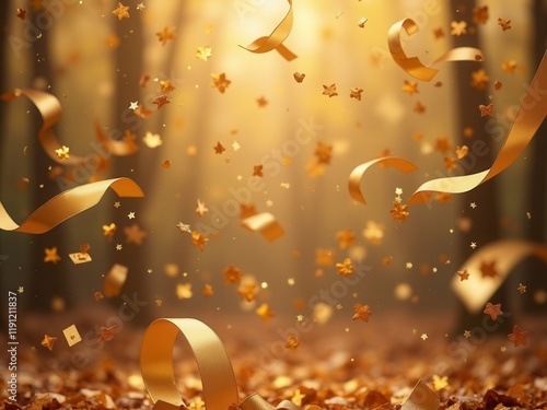 Golden Confetti Falling, Festive Background