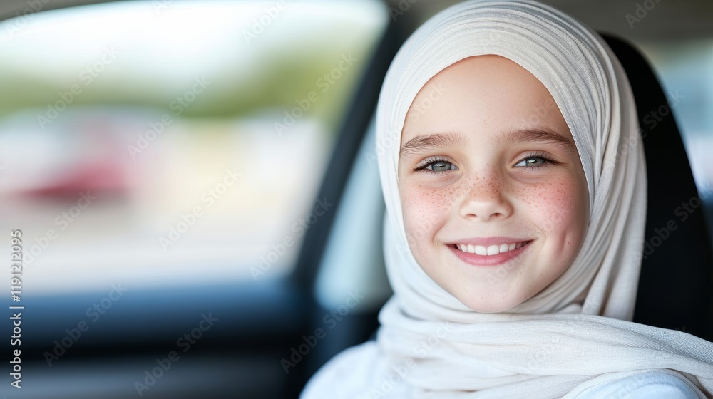 Happy Girl Smiling While Sharing Joy in the Car Interior Happy Girl Smiling While Sharing Joy in the Car Interior