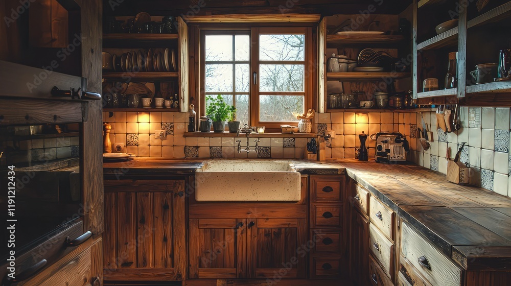 Cozy Rustic Kitchen with Natural Light and Wooden Accents Cozy Rustic Kitchen with Natural Light and Wooden Accents