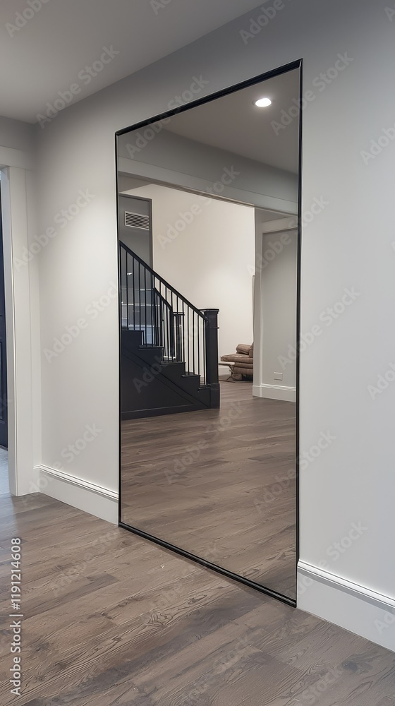Fototapeta premium Full-length Reflective Mirror in Modern Interior Setting