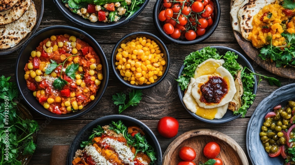 A set of meal prep containers filled with nutritious dishes, displayed on a rustic wooden table. A set of meal prep containers filled with nutritious dishes, displayed on a rustic wooden table.